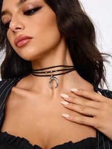 ROMWE Goth 1pc Western Style Vintage Moon Choker Necklace, Suitable For Women Everyday, Party, And Holiday Wear - Black - View 2