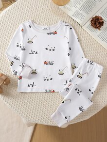 2pcs Baby Boys Snug Fit High Elastic Knit Comfortable Soft Cute Construction Vehicle All-Over Print, Suitable For All Seasons, Simple And Versatile, Best Gift For Baby Boys, Top Choice - White - View 2