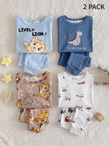 2pcs Baby Boys Snug Fit High Elastic Knit Comfortable Soft Cute Construction Vehicle All-Over Print, Suitable For All Seasons, Simple And Versatile, Best Gift For Baby Boys, Top Choice - White - View 1