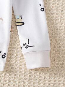 2pcs Baby Boys Snug Fit High Elastic Knit Comfortable Soft Cute Construction Vehicle All-Over Print, Suitable For All Seasons, Simple And Versatile, Best Gift For Baby Boys, Top Choice - White - View 5