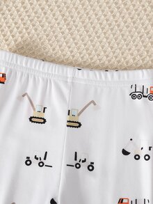 2pcs Baby Boys Snug Fit High Elastic Knit Comfortable Soft Cute Construction Vehicle All-Over Print, Suitable For All Seasons, Simple And Versatile, Best Gift For Baby Boys, Top Choice - White - View 6