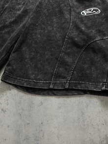 ROMWE MEN Essentials Herren Lässig Washed Kordelzug Taille Sport Shorts, Sommer - Schwarz - Übersicht 5