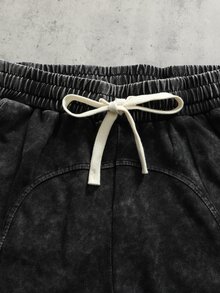 ROMWE MEN Essentials Herren Lässig Washed Kordelzug Taille Sport Shorts, Sommer - Schwarz - Übersicht 4