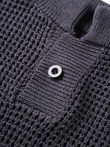 ROMWE MEN Essentials Men's Casual Everyday Commute Solid Color Short Sleeve Knit Top, Summer - Dark Grey - View 5