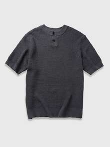 ROMWE MEN Essentials Men's Casual Everyday Commute Solid Color Short Sleeve Knit Top, Summer - Dark Grey - View 3