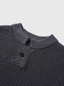 ROMWE MEN Essentials Men's Casual Everyday Commute Solid Color Short Sleeve Knit Top, Summer - Dark Grey - View 4