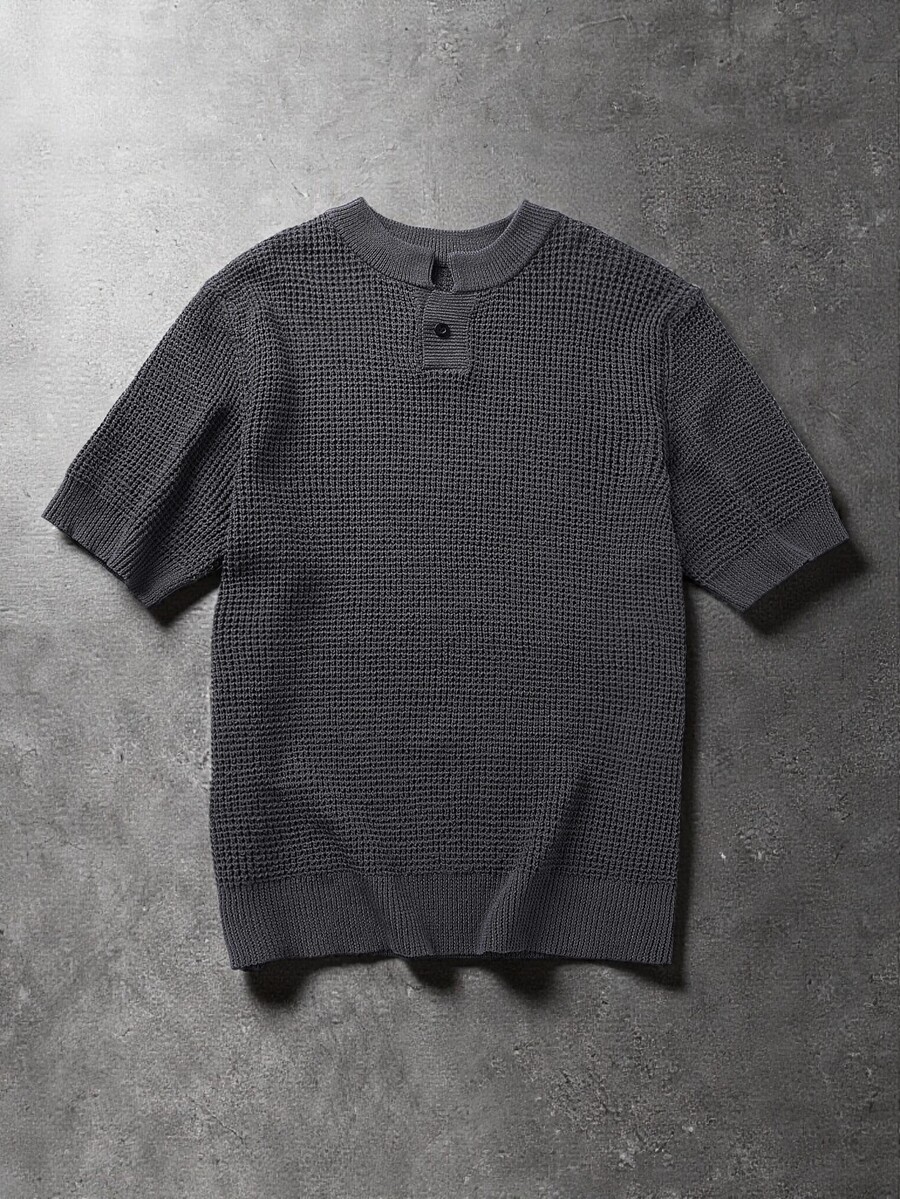 ROMWE MEN Essentials Men's Casual Everyday Commute Solid Color Short Sleeve Knit Top, Summer - Dark Grey - View 1