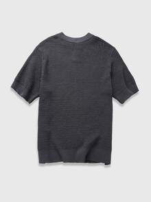 ROMWE MEN Essentials Men's Casual Everyday Commute Solid Color Short Sleeve Knit Top, Summer - Dark Grey - View 2