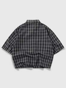 ROMWE MEN Essentials Men's Casual Retro Plaid Button-Down Short Sleeve Shirt, Summer - Black - View 8