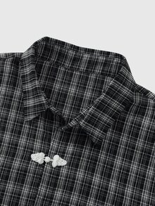 ROMWE MEN Essentials Men's Casual Retro Plaid Button-Down Short Sleeve Shirt, Summer - Black - View 4