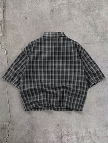 ROMWE MEN Essentials Men's Casual Retro Plaid Button-Down Short Sleeve Shirt, Summer - Black - View 2