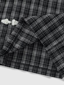 ROMWE MEN Essentials Men's Casual Retro Plaid Button-Down Short Sleeve Shirt, Summer - Black - View 6