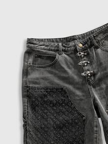 ROMWE MEN Essentials Pantalones cortos vaqueros casuales y versátiles con bolsillos para hombres - Negro - Ver 4