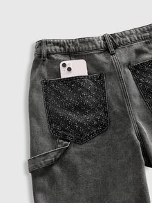 ROMWE MEN Essentials Pantalones cortos vaqueros casuales y versátiles con bolsillos para hombres - Negro - Ver 5