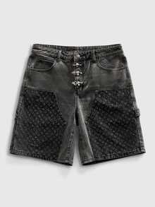 ROMWE MEN Essentials Pantalones cortos vaqueros casuales y versátiles con bolsillos para hombres - Negro - Ver 1