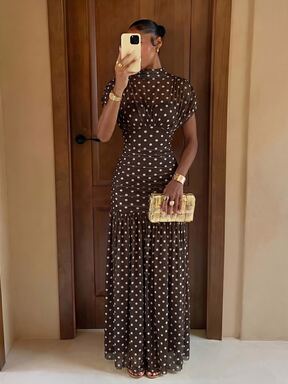 Lumalex Vestido elegante con estampado de lunares y bajo plisado tipo sirena para mujer