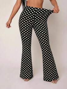 Radiana Plus Size Women's Spring/Autumn High Waist Leopard Print Flare Pants, Party & Date Pants - Black and White - View 1