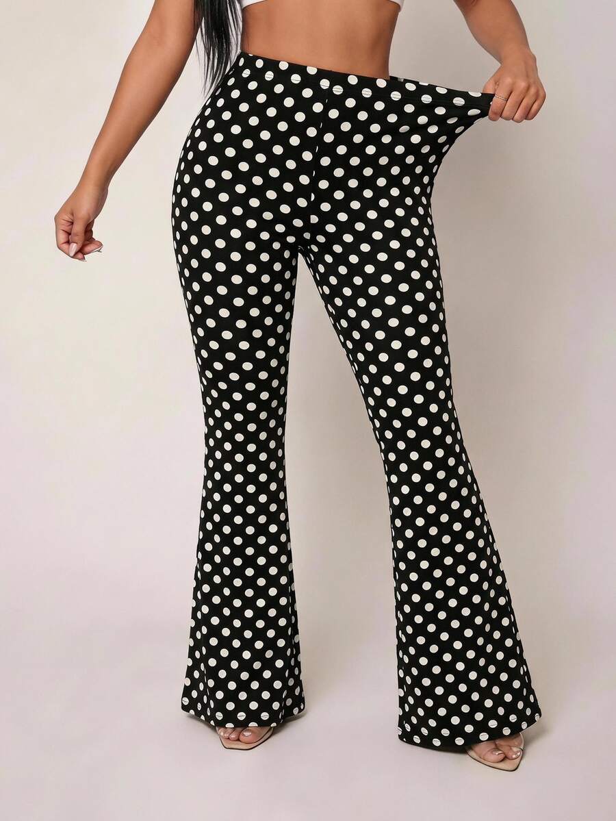 Radiana Plus Size Women's Spring/Autumn High Waist Leopard Print Flare Pants, Party & Date Pants - Black and White - View 1
