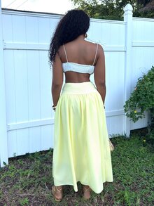 Alexandranx Women's Plain Zip Up Gathered Casual Yellow Skirt, Summer Winter Spring - Yellow - View 2