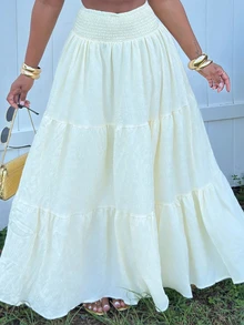 Alexandranx Women's Apricot Casual Ruffle Hem A-Line Skirt, Summer - Apricot - View 4