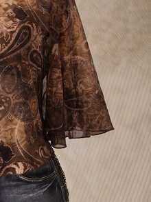 SHEIN ICON 大尺碼佩斯利印花不對稱下擺透視上衣 - 彩色 - 查看 3