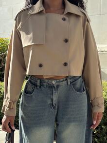 Alexandranx 女士短款休闲风衣，秋季新款夹克 - 卡其色 - 查看 6