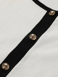 SHEIN LUNE CURVE Plus Size Summer Elegant Black & White Contrast Gold Buckle Waist-Cinching Slit Knit Dress - White - View 7