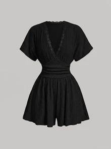 SHEIN MOD Romper Kasual Warna Polos untuk Wanita, Cocok untuk Liburan - Hitam - View 3