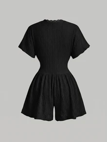 SHEIN MOD Romper Kasual Warna Polos untuk Wanita, Cocok untuk Liburan - Hitam - View 2