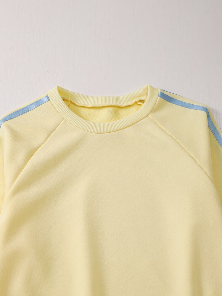 Tween Girls Fleece New Fashion Yellow Round Neck Long Sleeve Top With Wide Leg Pants Bow Decor 2 Pieces Set, Autumn/Winter, Fall Outfits - Yellow - View 2