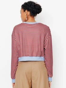 Pimkie Edition Women's Striped Colorblock Casual Versatile Daily Long Sleeve Sweatshirt - Multicolor - View 2