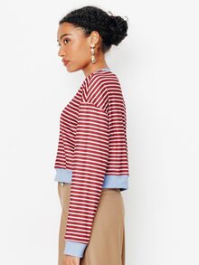 Pimkie Edition Women's Striped Colorblock Casual Versatile Daily Long Sleeve Sweatshirt - Multicolor - View 4