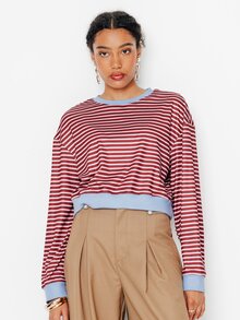 Pimkie Edition Women's Striped Colorblock Casual Versatile Daily Long Sleeve Sweatshirt - Multicolor - View 1