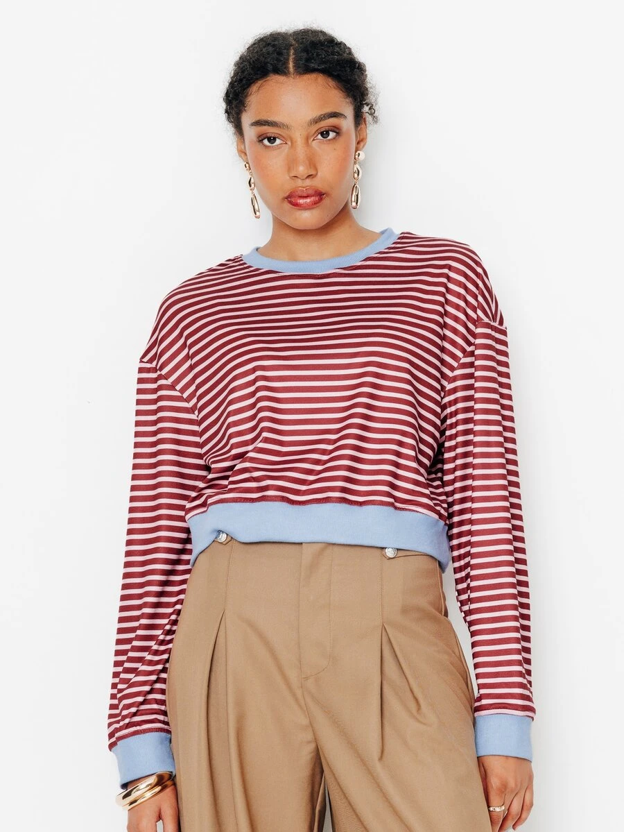 Pimkie Edition Women's Striped Colorblock Casual Versatile Daily Long Sleeve Sweatshirt - Multicolor - View 1