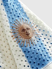 ROMWE MEN Prep 世界盃阿根廷 #10 鏤空針織寬鬆波羅領上衣 - 藍白色 - 查看 2