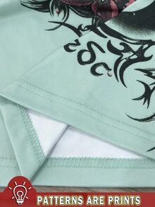 IslaSuriya 女款修身薄荷綠長袖V領T恤，復古印花，適合返校穿搭 - 彩色 - 查看 5