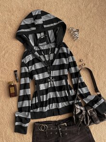 Attitoon Women's Striped Hooded Casual Daily Long Sleeve Sweatshirt - Multicolor - View 4