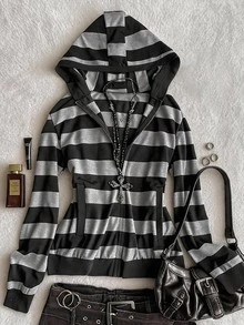 Attitoon Women's Striped Hooded Casual Daily Long Sleeve Sweatshirt - Multicolor - View 1