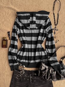 Attitoon Women's Striped Hooded Casual Daily Long Sleeve Sweatshirt - Multicolor - View 8
