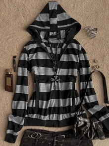 Attitoon Women's Striped Hooded Casual Daily Long Sleeve Sweatshirt - Multicolor - View 3