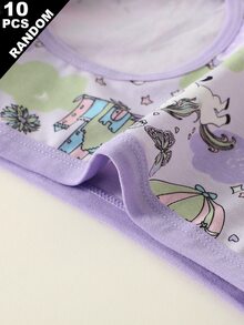 SHEIN 隨機10件女童幼兒簡單時尚全印花卡通動物愛心小馬草莓圖案三角內褲 女童內衣 秋季 - 彩色 - 查看 3