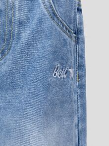 SHEIN 女童 Y2K 淺藍色牛仔褲，四季皆宜，星星刺繡，寬鬆寬腿水洗牛仔，"Best"字母刺繡，彈性腰帶，舒適版型，適合返校、日常穿著、街頭風、週末出遊 - 藍色 - 查看 4