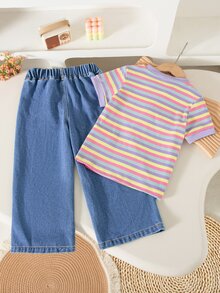 SHEIN 女童（小）T卹套裝 - 紫色 - 查看 2