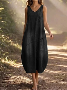 EMERY ROSE EMERY ROSE Vestido de Mezclilla Casual Diario para Mujer con Bolsillos, Atuendos de Vacaciones - Negro - Ver 4