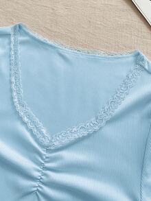 INAWLY Plus Size Women Casual Fancy Kawaii Romantic Retro Light Blue Long Sleeve T-Shirt Autumn Dates - Blue - View 4