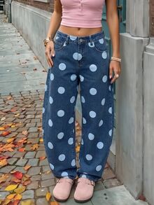 Rivivi Petite Y2K Women's Denim Curved Leg Pants - Medium Wash - View 3