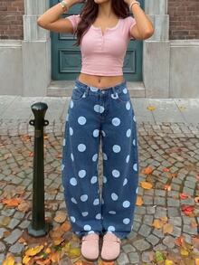 Rivivi Petite Y2K Women's Denim Curved Leg Pants - Medium Wash - View 4