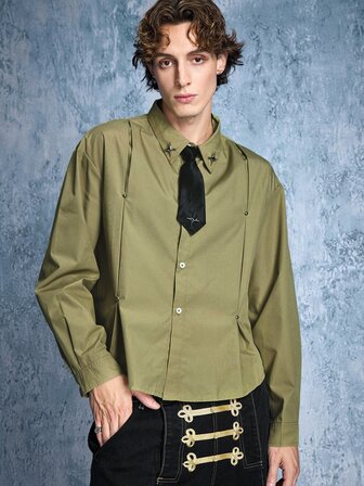 Street Life Men's Fashion Street Beaded Pleated Button Shirt