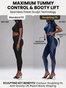 Innovista Innovista 女款拼色短版上衣與高腰修身緊身褲套裝 提臀防透深蹲 高彈力 健身瑜伽跑步訓練運動服 - 藍色 - 查看 4