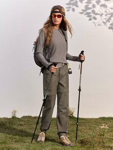 In My Nature 女款可拆卸式登山褲 可轉化為短褲 - 橄欖綠休閒戶外長褲 適合徒步旅行度假秋季 - 杏色 - 查看 8